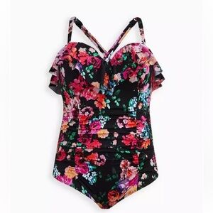 Torrid‎ sz 3 Estate Floral Black Underwire Swim One Piece Bathing Suit 3X